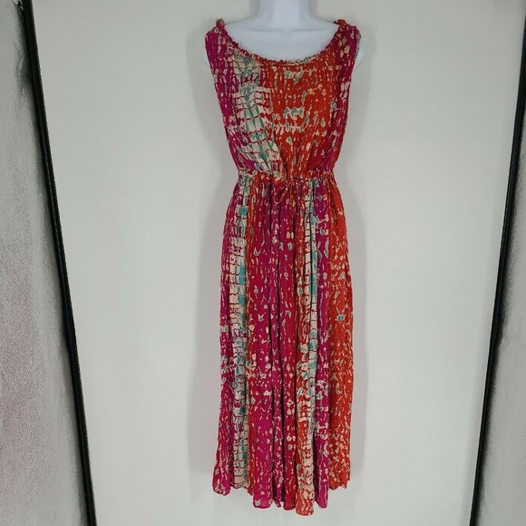 NORM THOMPSON Women's Size Small Boho Maxi Dress Multicolor Ruched Relaxed VTG - Picture 7 of 13